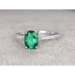 4.25 Carats Bague Émeraude Verte Ovale Et Diamants Or Blanc 14K