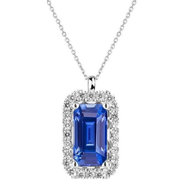 4.25 quilates Halo Emerald Sri Lanka Saphir & Diamond Pendentif Or