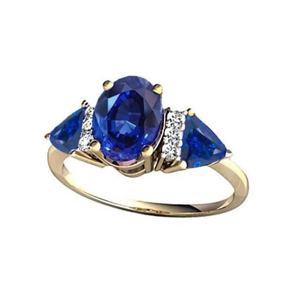 4.26 carats. Bague ovale Trillion Ceylan Saphir Et Diamants 3 Pierres - HarryChadEnt.FR