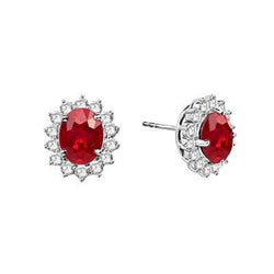 4.30 Carats Rubis Rouge Avec Boucles D'Oreilles Diamants Or 14K