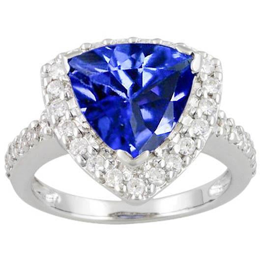 4.45 carats. Trillion de diamants saphir du Sri Lanka avec accents solitaires - HarryChadEnt.FR