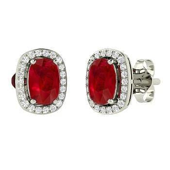 4.50 Carats Boucles D'oreilles Diamant Rubis Taille Coussin Or Blanc 14K - HarryChadEnt.FR