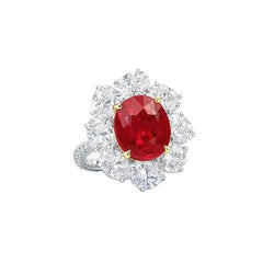 4.50 Carats Rubis Rouge Avec Diamants Bague Fleur Style Bijoux Nouveau