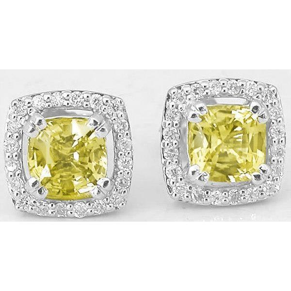 4.50 ct. Boucles D'oreilles Goujons Saphir Jaune Coussin Or Blanc 14K - HarryChadEnt.FR