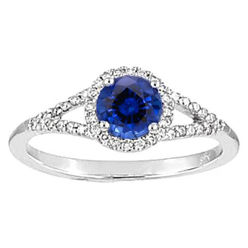 4.51 Ct Bague Ronde Saphir Ceylan Et Diamants Or Blanc 14K - HarryChadEnt.FR