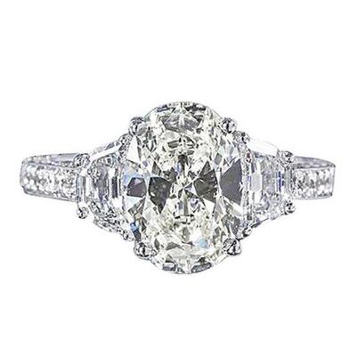 4.51 carats diamant ovale bague de fiançailles style trois pierres or blanc - HarryChadEnt.FR