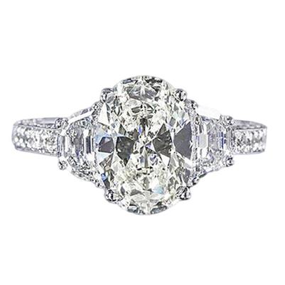 4.51 carats diamant ovale bague de fiançailles style trois pierres or blanc - HarryChadEnt.FR