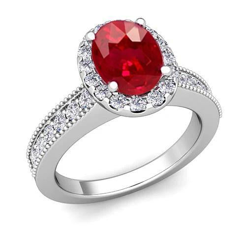 4.60 Carats Rubis Rouge Avec Diamants Bague Or Blanc 14K - HarryChadEnt.FR