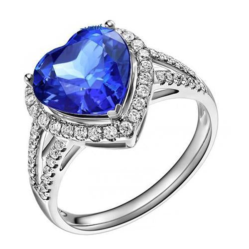 4.60 Ct Ceylan Blue Saphir Diamonds Bague Or Blanc 14K - HarryChadEnt.FR