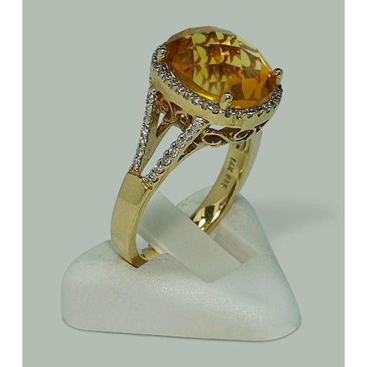 4.75 Carats Bague Citrine & Diamant Avec Accents Or Jaune 14K - HarryChadEnt.FR