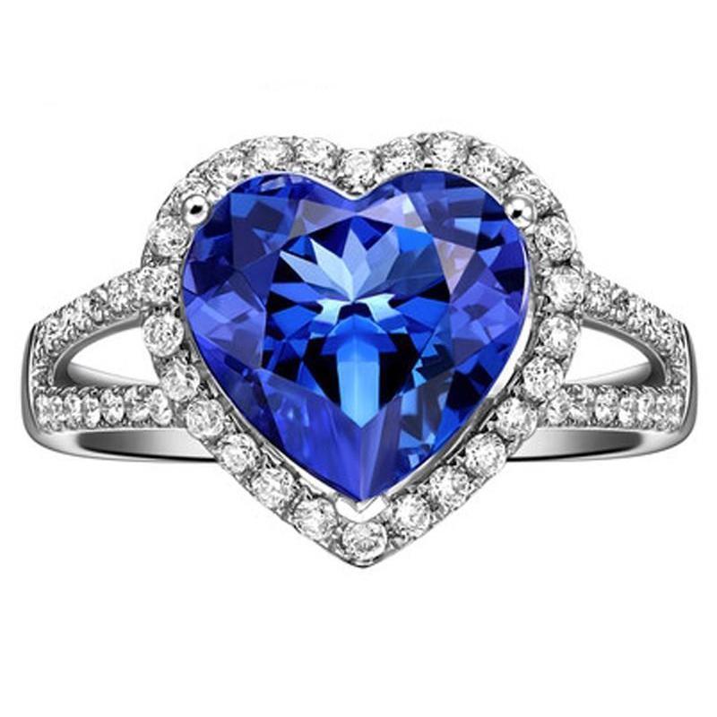 4.75 Carats Bague Saphir Ceylan Et Diamants Or Blanc 14K - HarryChadEnt.FR
