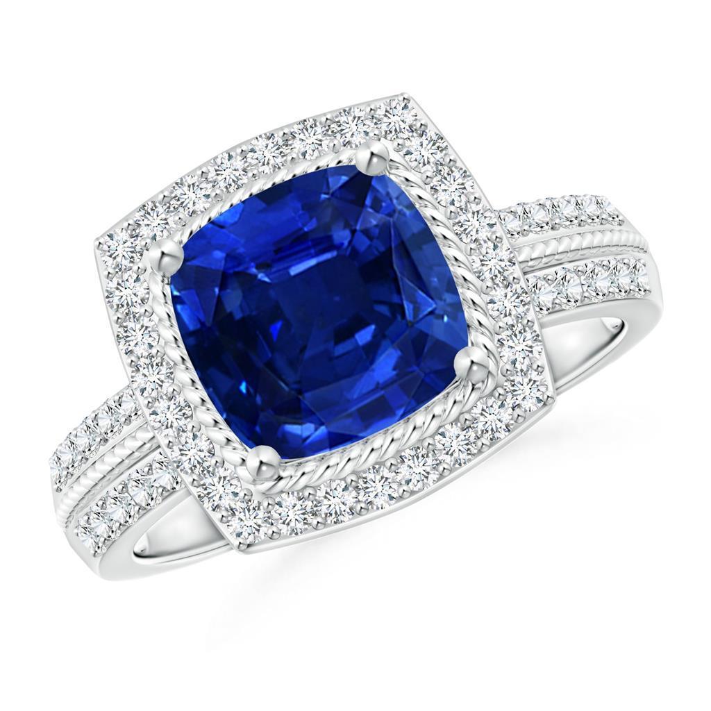 4.75 Carats Coussin Et Bague Anniversaire Saphir Rond Et Diamant - HarryChadEnt.FR