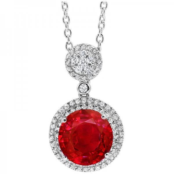 4.75 Carats Pendentif Rubis Rouge Et Diamant Taille Ronde Or Blanc 14K - HarryChadEnt.FR