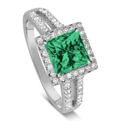 4.75 carats Bague diamant émeraude verte taille princesse WG 14K bijoux