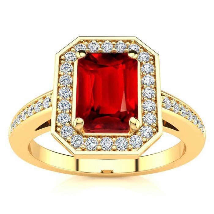4.75 ct bague de mariage rubis taille émeraude rouge et diamants or jaune - HarryChadEnt.FR