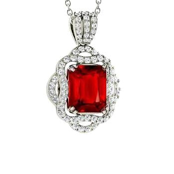 4.80 Carats Collier Pendentif Rubis Rouge Avec Diamants Or Blanc 14K - HarryChadEnt.FR