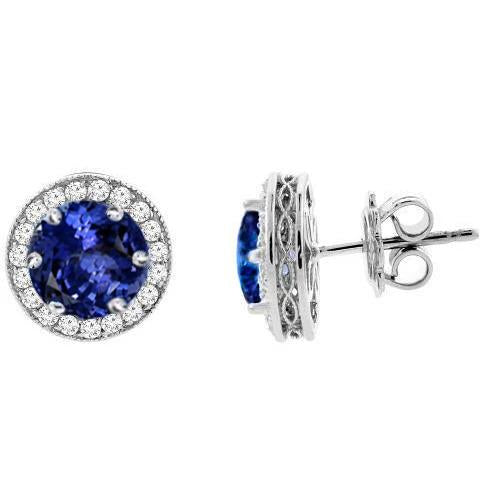 4.80 Carats Tanzanite Avec Diamants Boucles D'Oreilles Puces Or Blanc 14K - HarryChadEnt.FR