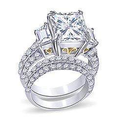 5 carats princesse diamant bague centrale avec bande sertie deux tons 14K