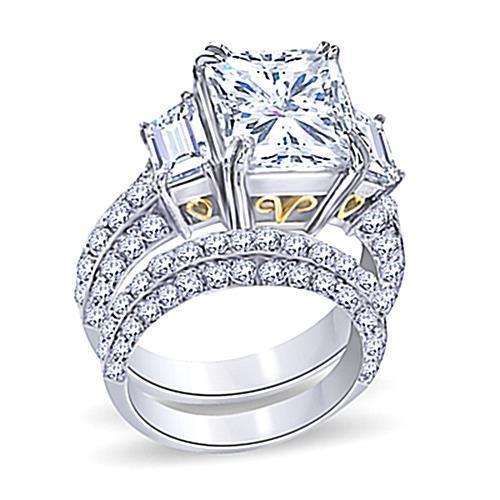 5 carats princesse diamant bague centrale avec bande sertie deux tons 14K - HarryChadEnt.FR