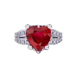 5 carats serti de griffes en rubis taille coeur rouge avec bague en diamant or blanc 14 carats