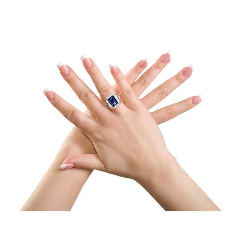 5 carats. Saphir bleu avec bague en diamant solitaire avec bijoux accents - HarryChadEnt.FR