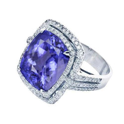 5.01 Carat Bague Tanzanite Coussin Diamants Or Blanc Massif
