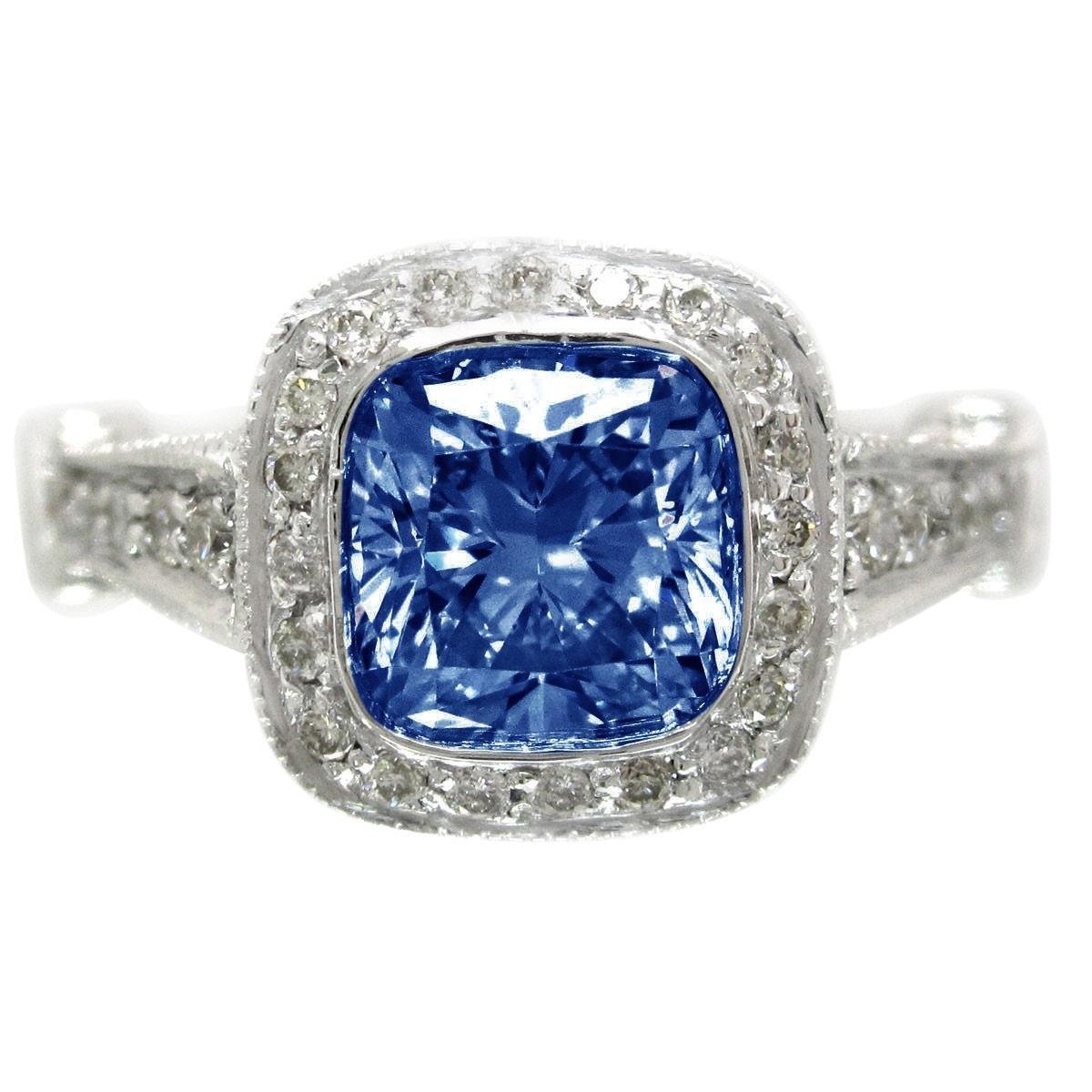 5.01 carats bleu saphir coussin halo diamant bague bijoux - HarryChadEnt.FR