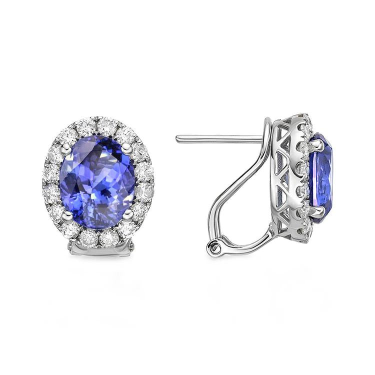 5.10 carats. Tanzanite Avec Diamant Femmes Boucles D'oreilles Or Blanc 14K - HarryChadEnt.FR