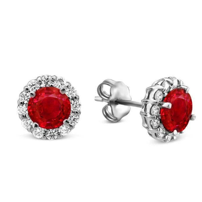 5.30 Carats Boucles D'oreilles Puces Rubis Rond Avec Diamants Or Blanc - HarryChadEnt.FR