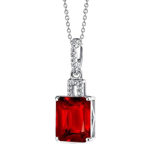 5.35 carats. Collier Pendentif Rubis Avec Diamants Or Blanc 14K - HarryChadEnt.FR