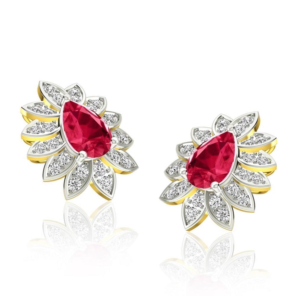 5.40 Carats Boucles D'oreilles Goujons Rubis Et Diamants Yg 14K - HarryChadEnt.FR
