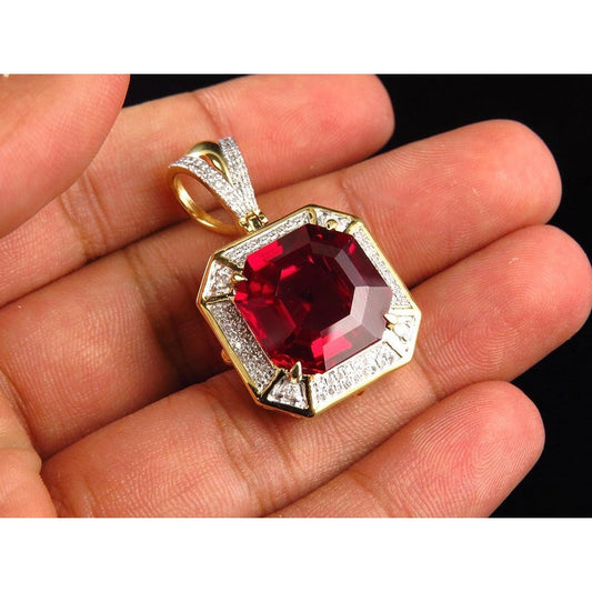 5.40 Ct Pendentif Collier Rubis Rouge Et Diamant Forme Asscher - HarryChadEnt.FR
