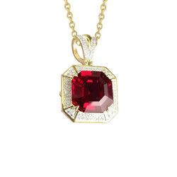 5.40 Ct Pendentif Collier Rubis Rouge Et Diamant Forme Asscher