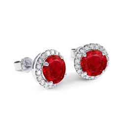 5.40 Ct Rubis Et Diamants Boucles D'Oreilles Halo Or Blanc