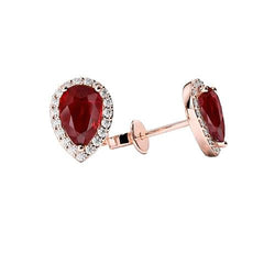 5.40 Ct Rubis Rouge Avec Diamants Boucles D'oreilles Dames Or Rose 14K