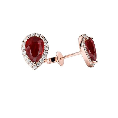 5.40 ct rubis rouge avec diamants boucles d'oreilles dames or rose 14k