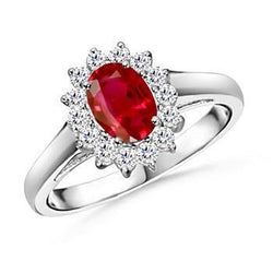 5.5 Carats Bague Rubis Taille Ovale Diamant Or Blanc Bijoux Femme