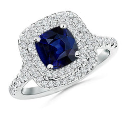5.50 Carats Bague Saphir Sri Lanka Et Diamants Or Blanc 14K