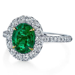 5.50 Carats Bague de Fiançailles Émeraude Verte Et Diamants Or Blanc 14K