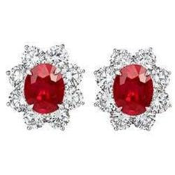 5.50 Carats Rubis Rouge Avec Diamants Boucles D'oreilles Dames Or Blanc 14K