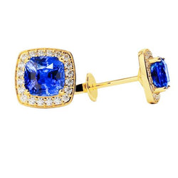 5.50 Ct Sri Lanka Saphir Diamants Boucles D'oreilles Or Jaune 14K