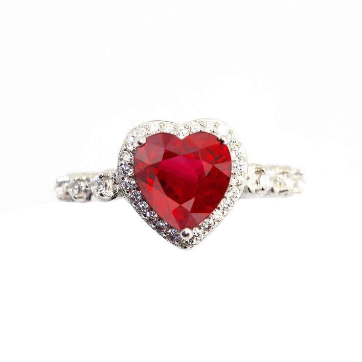 5.50 ct en forme de coeur rubis halo bague diamant rond or blanc 14K - HarryChadEnt.FR