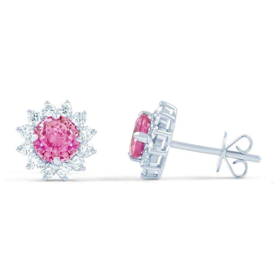 5.50 ct. Boucles D'oreilles Puces Saphir Rose Et Diamants Taille Ronde Or - HarryChadEnt.FR