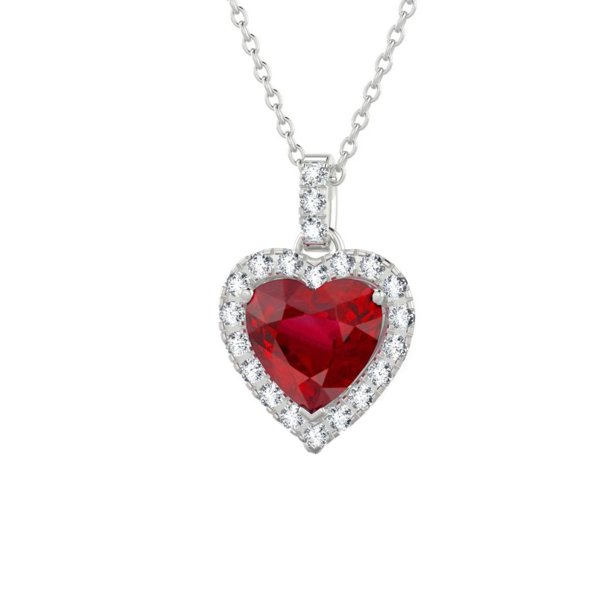 5.50 ct. Collier Pendentif Coeur Rubis Et Diamants Or Blanc 14K - HarryChadEnt.FR