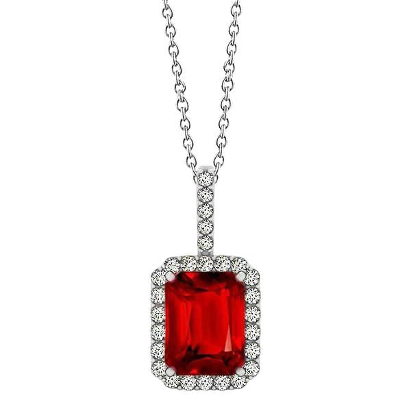 5.50 ct. Collier pendentif rubis et diamants taille émeraude en or blanc 14K - HarryChadEnt.FR
