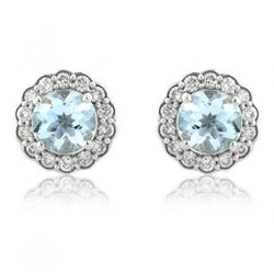 5.60 Carats Boucles D'oreilles Aigue-marine Ronde Avec Diamants Or Blanc 14K