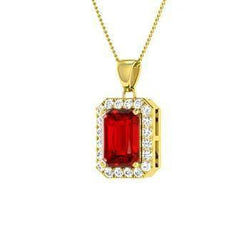 5.60 carats serti de griffes rubis avec pendentif diamants or jaune 14K