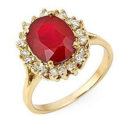 5.75 Carats Bague Rubis Rouge Et Diamants Or Jaune 14K