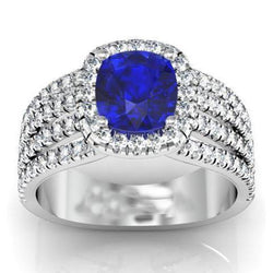 5.80 Ct Prong Ceylan Bleu Saphir Diamants Bague Fantaisie Or Blanc 14K