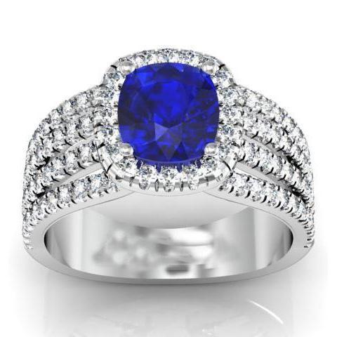 5.80 Ct Prong Ceylan Bleu Saphir Diamants Bague Fantaisie Or Blanc 14K - HarryChadEnt.FR